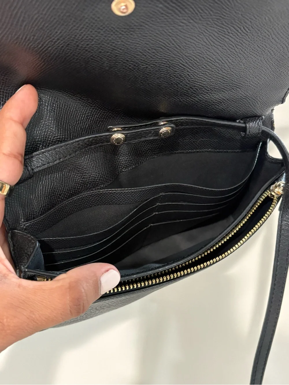 Coach Black Pebbled Leather Fold Over Clutch Cross Body Bag